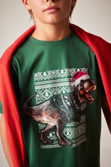 Buy Green Dino Short Sleeve Christmas T Shirt 3 16yrs from Next