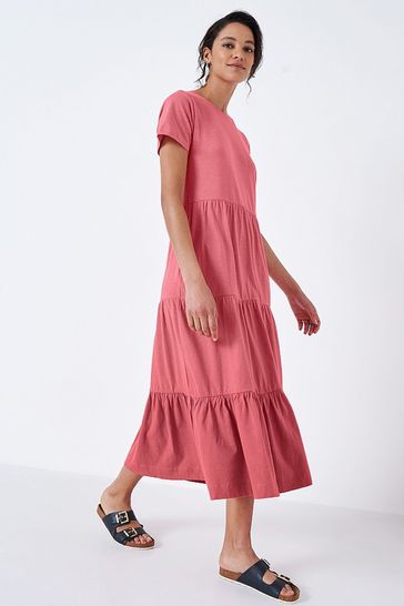 Crew Clothing Company Pink Cotton  A-Line Dress