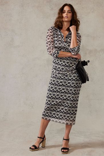 Buy Mint Velvet Black Print Alyssa Midi Skirt from Next Denmark