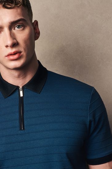 Black/Blue Zip Neck Smart Polo Shirt