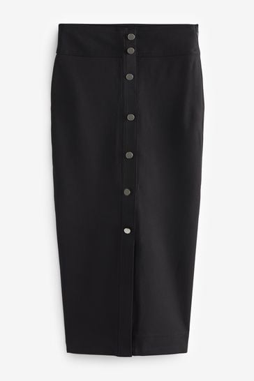 Black midi skirt with gold buttons discount