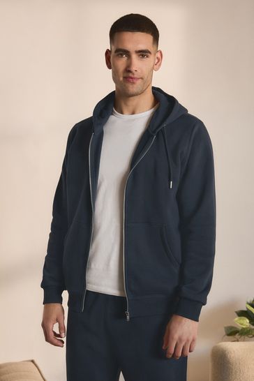 Navy Blue Zip Through Hoodie