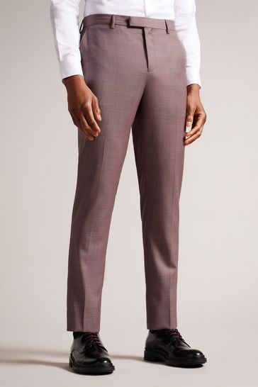 Ted Baker Pink Byront Mid Slim Fit Wool Sharkskin Trousers