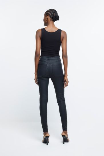Buy River Island Black Skinny Cargo Coated Jeans from Next Belgium