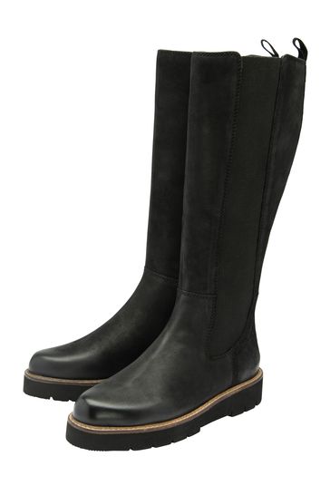 Ravel Black Leather Knee High Chelsea Boots
