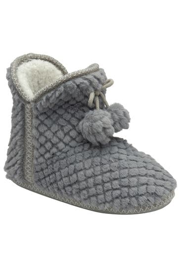 Dunlop Grey Ladies Waffle Bootee Slippers