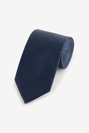 Buy Steel Blue Geometric Silk Textured Tie from Next Bahrain
