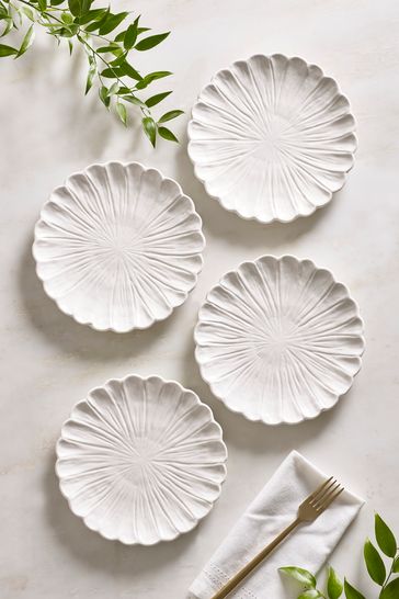 White Set of 4 Flower Side Plates