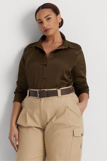 Buy Lauren Ralph Lauren Curve Khaki Green Satin Charmeuse Shirt