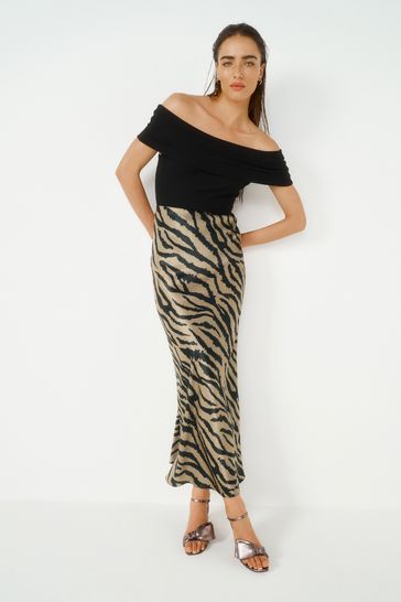 Buy Zebra Animal Print Satin Midi Skirt from Next Bahrain