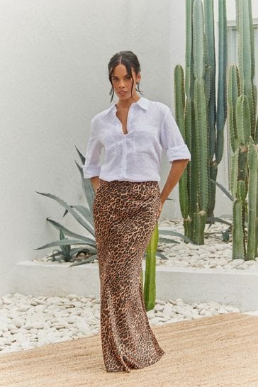 Black/Brown Leopard Satin Skirt