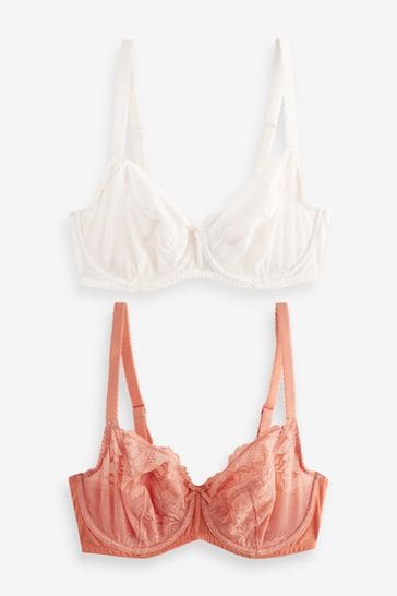 Buy Soft Coral Orange/Cream Non Pad Balcony DD+ Lace Bras 2 Pack from Next  USA