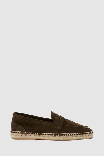 Reiss Dark Khaki Espadrille Suede Summer Shoes