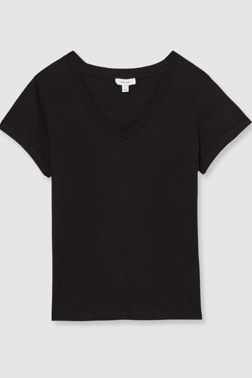 Black v neck online t shirt for women
