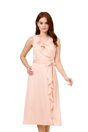 Satin Crepe Ruffle Wrap Dress