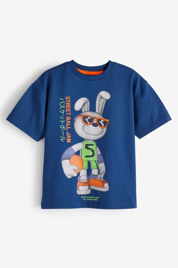Blue Basketball Bunny Short Sleeve Graphic T-Shirt (3-16yrs)