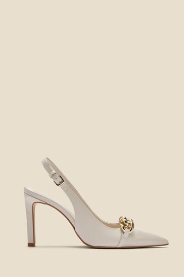 Sosandar Cream Leather Chain Detail Slingback Court Shoes