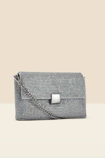 Sosandar Silver Embellished Clasp Detail Soft Clutch Bag