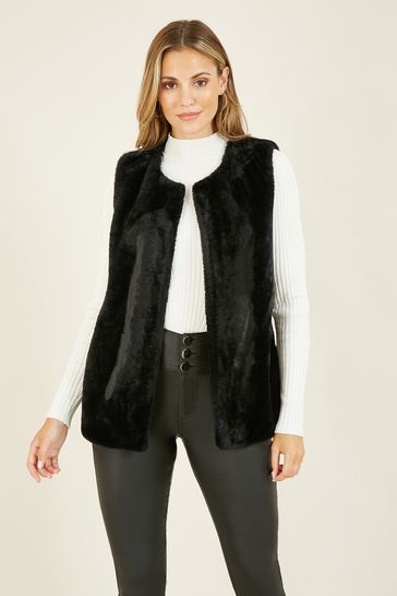 Ladies black deals faux fur gilet
