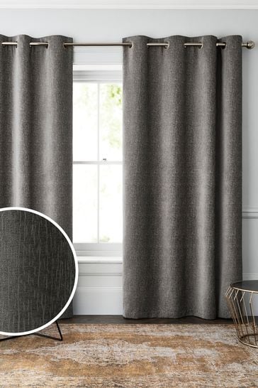 French Grey Next Heavyweight Chenille Eyelet Blackout/Thermal Curtains