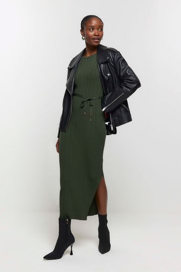 River Island Green Slit Hem Maxi Dress