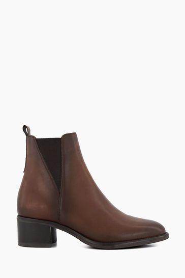 Dune London Brown Pouring V Cut Elastic Heeled Boots