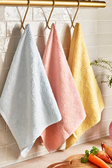 Set of 3 Pastel Daisy Terry Tea Towels