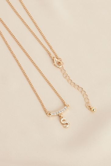 Gold Tone S Initial Necklace Letter S