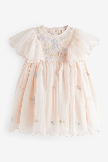 Buy Cream Embroidered Mesh Party Dress 3mths 7yrs from Next Bahrain
