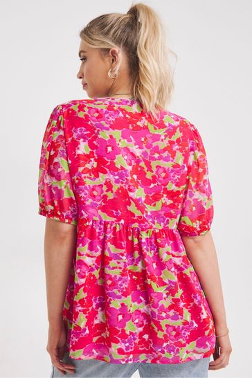 Buy Simply Be Pink Printed Peplum Chiffon Blouse from Next Luxembourg