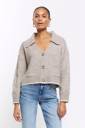 River Island Brown Stitch Trim Cardigan