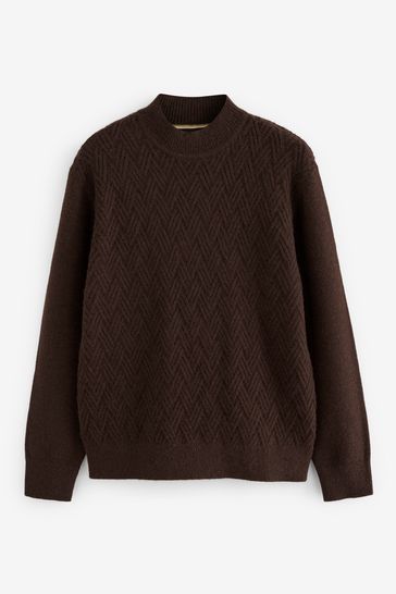 Buy Brown Regular Texture Knitted High Crew Neck Jumper from Next