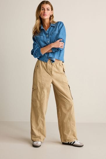 Camel Brown Parachute Pull On Cargo Trousers