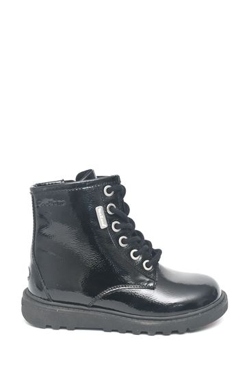 ToeZone Alice Patent Leather Lace up and Side Zip Black Boots