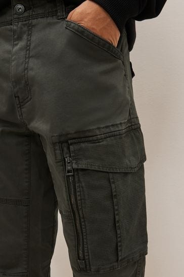 Buy Dark Khaki Green Slim Zip Detail Stretch Cargo Trousers from Next USA