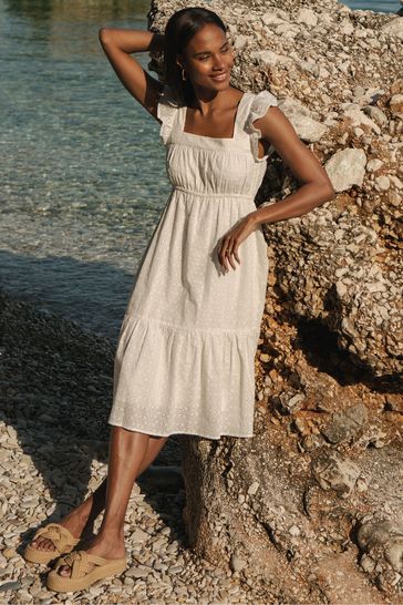 White cotton broderie anglaise dress discount