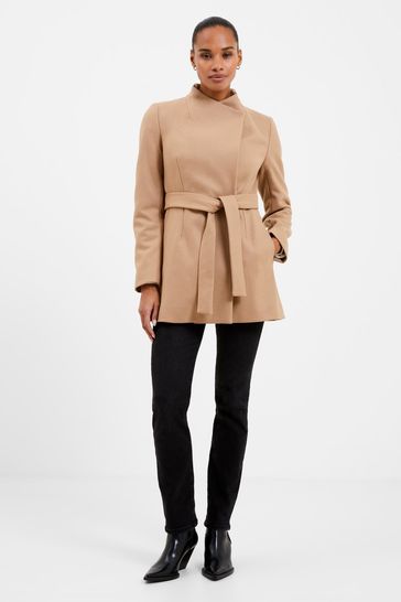 French Connection Platform Felt Crossover Beige Coat