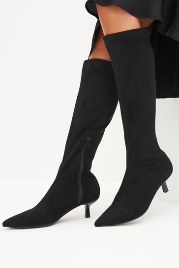 Black Black Pu Over The Knee Heeled Boots | PrettyLittleThing KSA