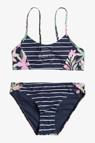 Roxy Navy Blue Stripe Print Bikini Set