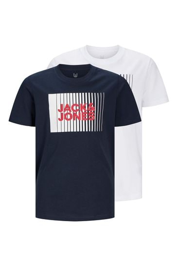 JACK & JONES White Short Sleeve Crew Neck Printed T-Shirts 2 Pack