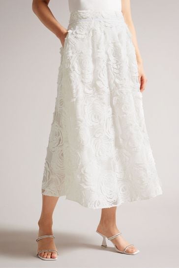 Ted Baker Louelaa White Midi Skirt With Pleats