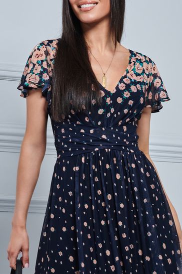 Buy Jolie Moi Blue Mably Mirror Print Maxi Mesh Dress from Next Canada