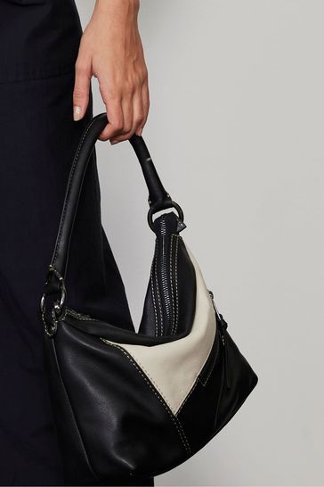 Mint Velvet Black Patchwork Leather Crossbody Bag