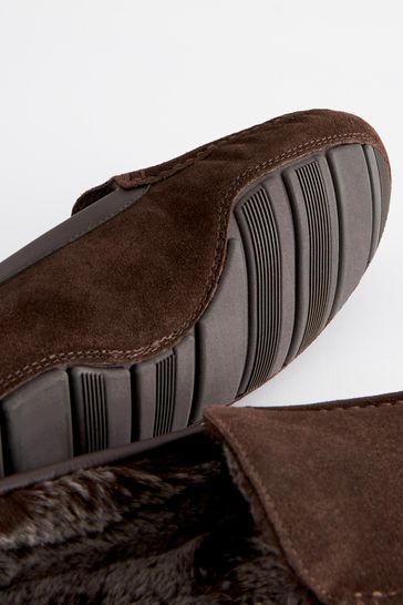 Buy Brown Signature Luxury Suede Moccasin Slippers from Next Singapore