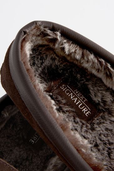 Brown Signature Luxury Suede Moccasin Slippers