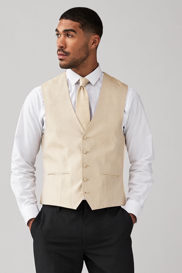 Neutral Brown Textured Waistcoat