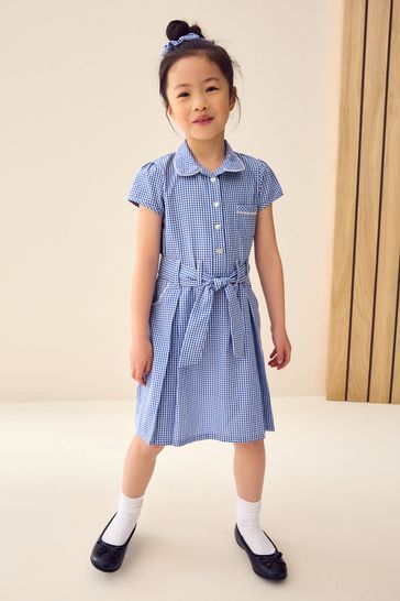 Buy Mid Blue Gingham Cotton Rich Belted School Dress With Scrunchie 3 14yrs from Next Oman