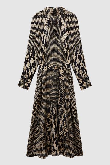 Buy Reiss Black White Kate Dogtooth Midi Dress from Next Luxembourg