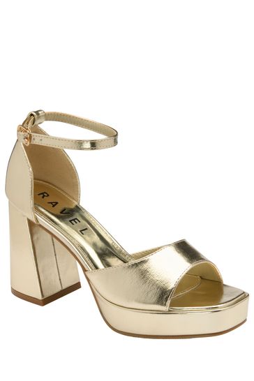 Ravel Gold Tone Platform Sandals With Ankle Strap