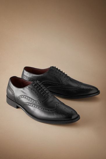Buy Black Standard Fit Signature Italian Leather Wing Cap Brogues from Next United Arab Emirates